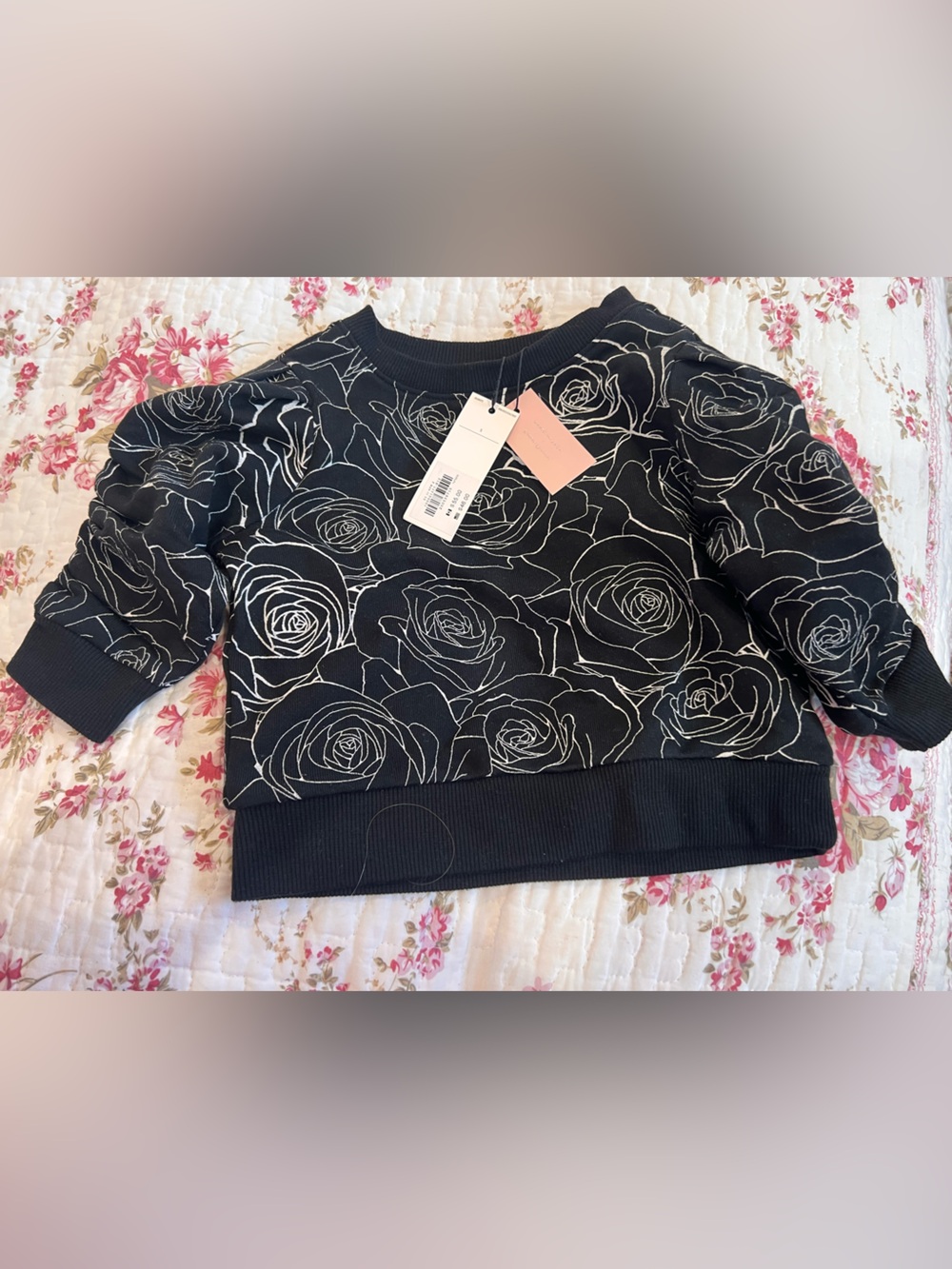 Stunning Black Sweatshirt with White Rose Outline Print